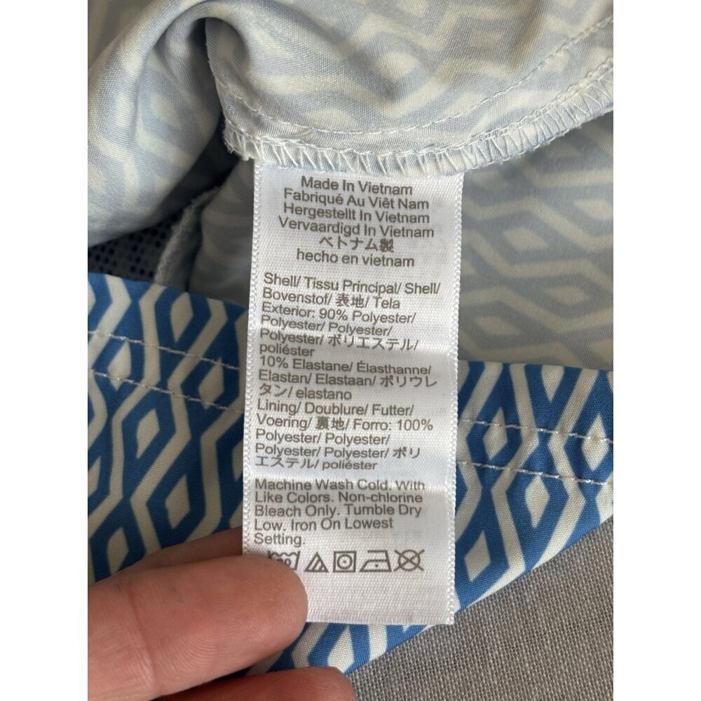J. Crew 7" Swim Trunks Suit Diamond Print Blue White Mens Small Beach - Picture 9 of 9